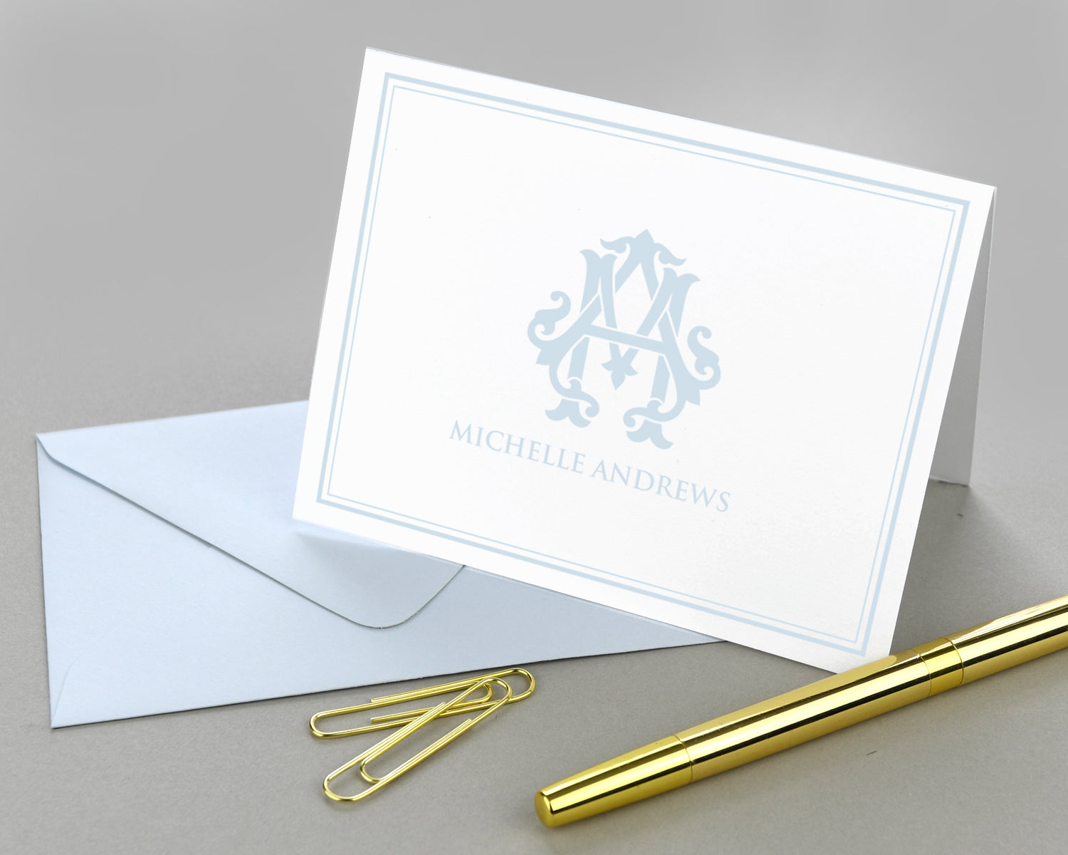 Monogrammed Bordered Folded Note Cards