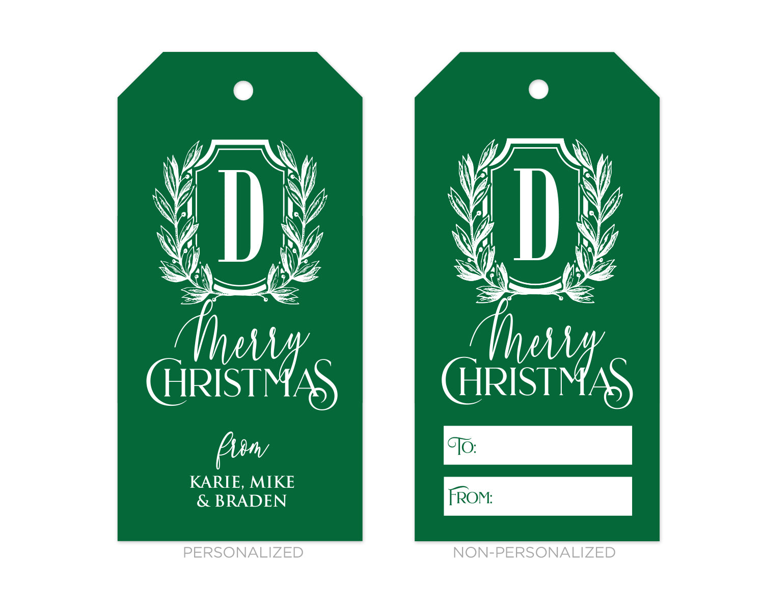 Personalized Green Monogrammed Crest Christmas Gift Tags