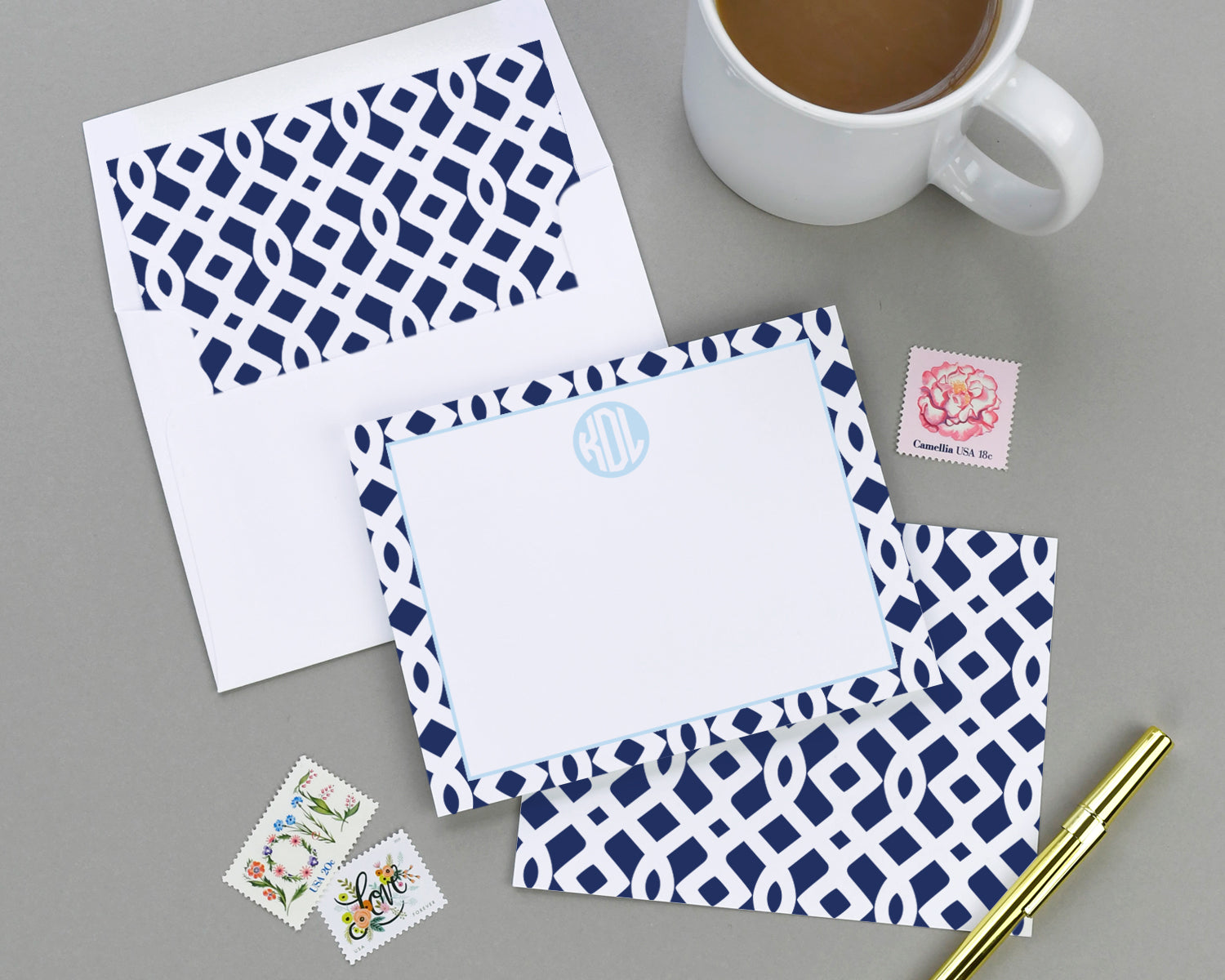 Note Card Pattern Geometric Trellis Patterned Note Card Set - Augusta Joy