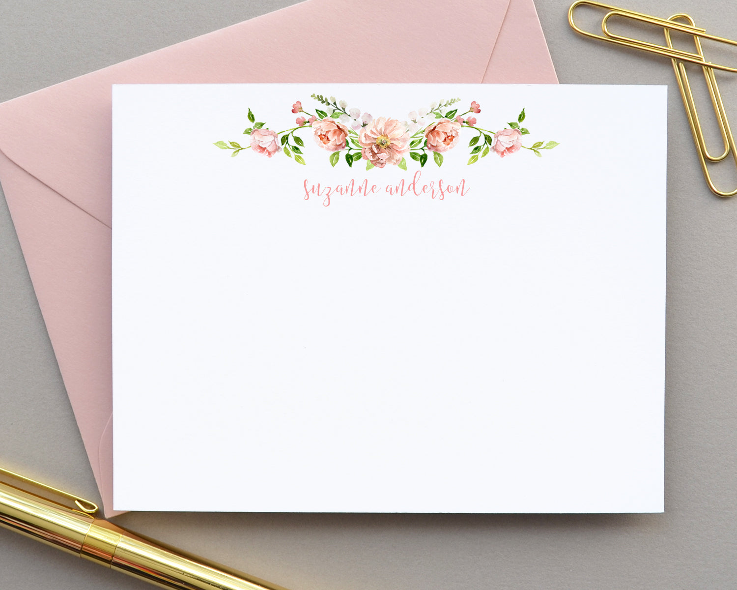 Personalized Peony Watercolor Floral Note Cards