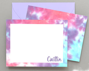 Personalized Purple, Pink & Blue Tie Dyed Stationery for Kids