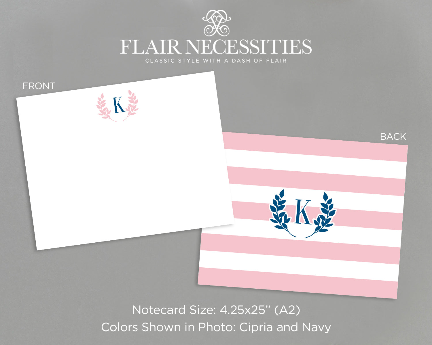 Monogrammed Stripe Note Card Set