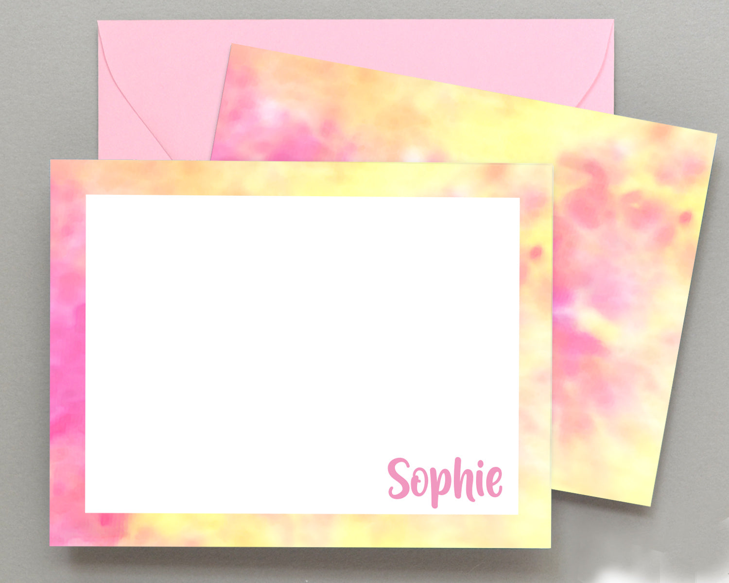 Personalized Pink & Yellow Tie Dyed Stationery for Kids
