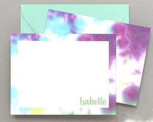Personalized Purple, Blue & Green Tie Dyed Stationery for Kids