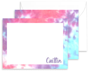 Personalized Purple, Pink & Blue Tie Dyed Stationery for Kids