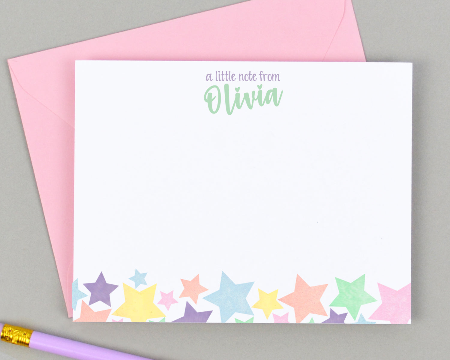 Girls Personalized Rainbow Star Stationery for Kids