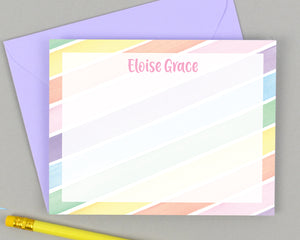 Girls Personalized Rainbow Stripe Stationery for Kids