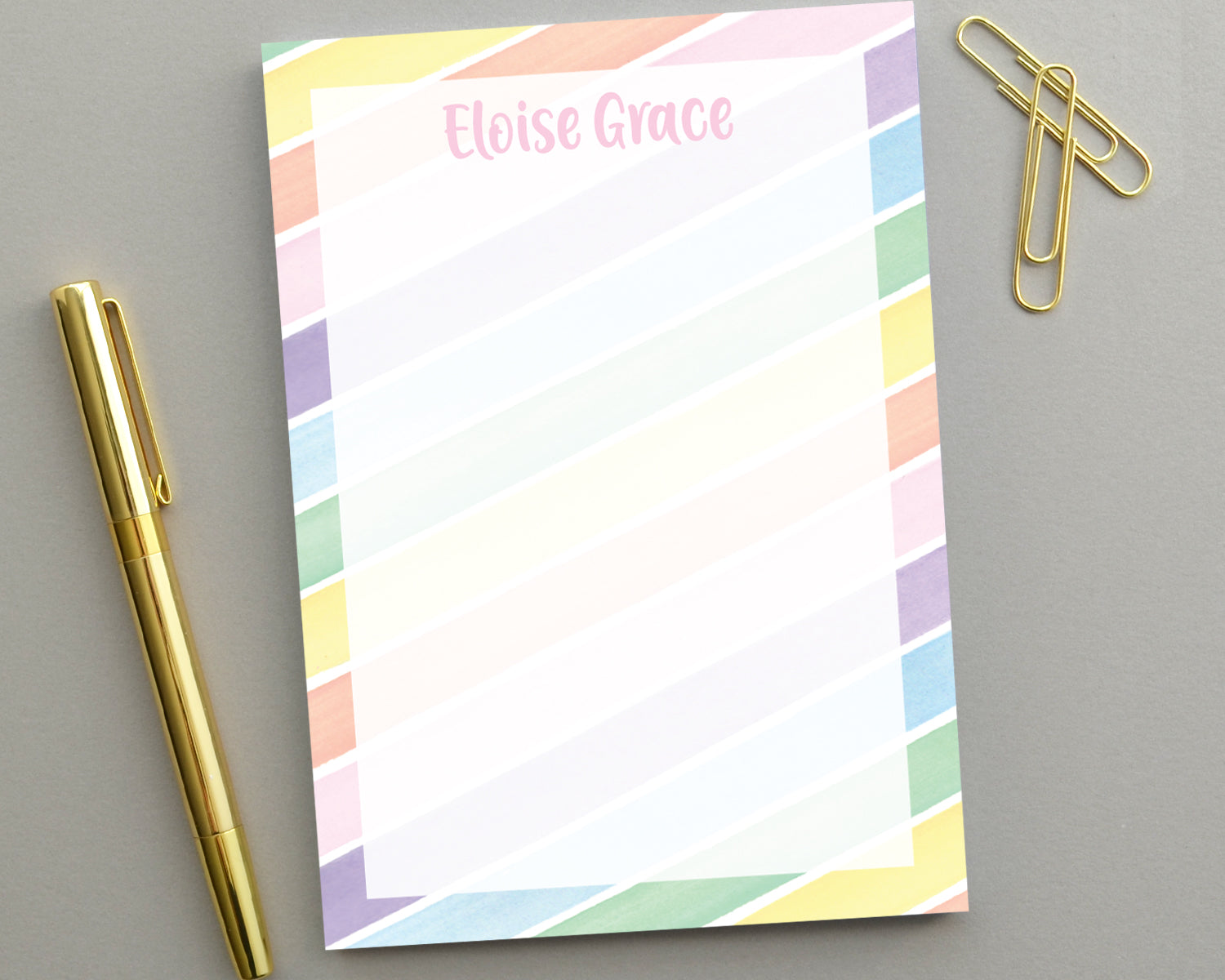 Personalized Kids Watercolor Stripe Notepad