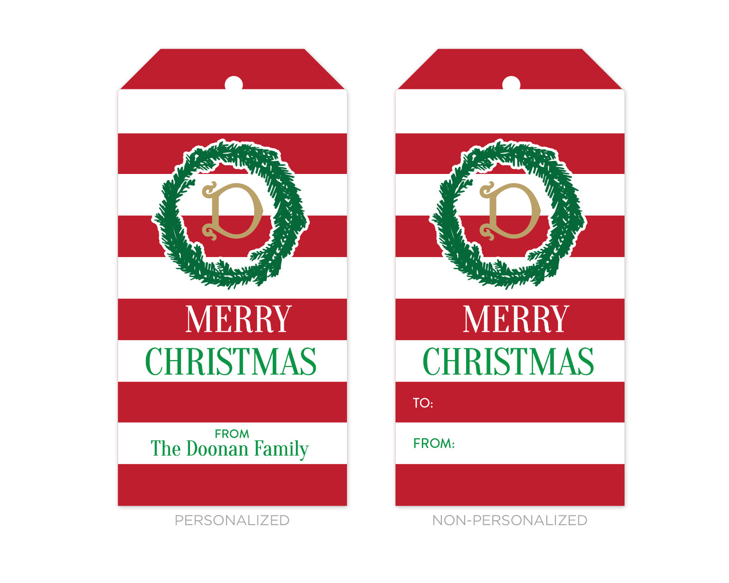 Personalized Monogrammed Red Stripe Christmas Gift Tags