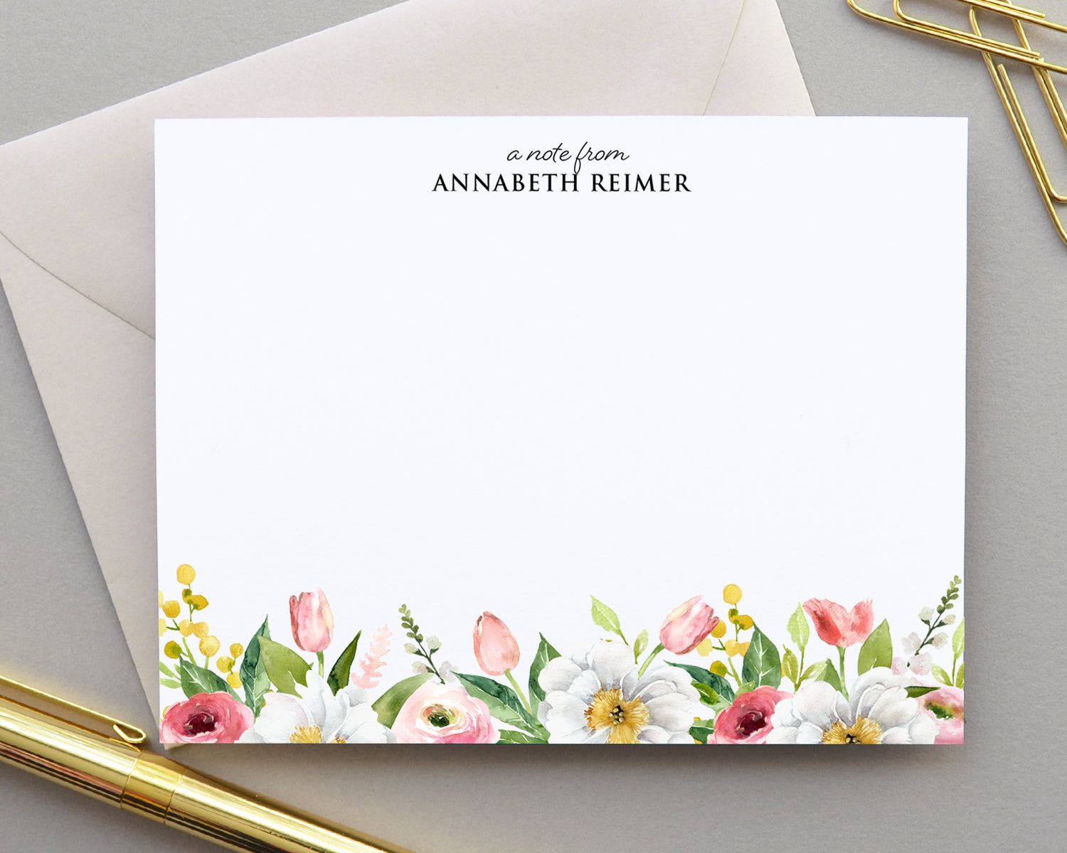 Personalized Spring Watercolor Floral Note Cards