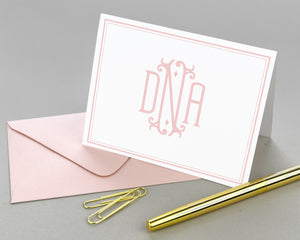 Monogrammed Bordered Folded Note Cards with Envelopes