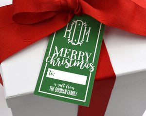 Monogrammed Green Christmas Gift Tags