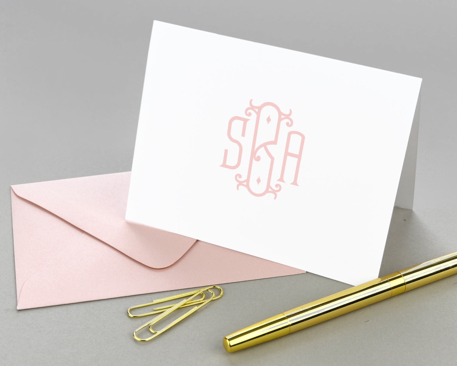 Elegant Monogrammed Folded Note Cards with Envelopes