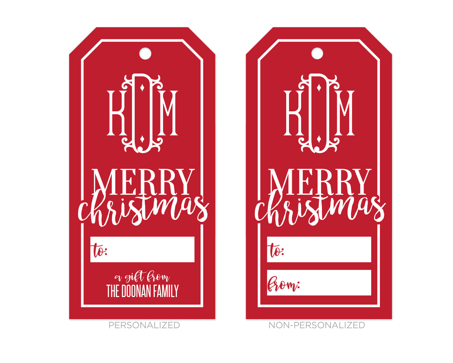 Monogrammed Red Christmas Gift Tags