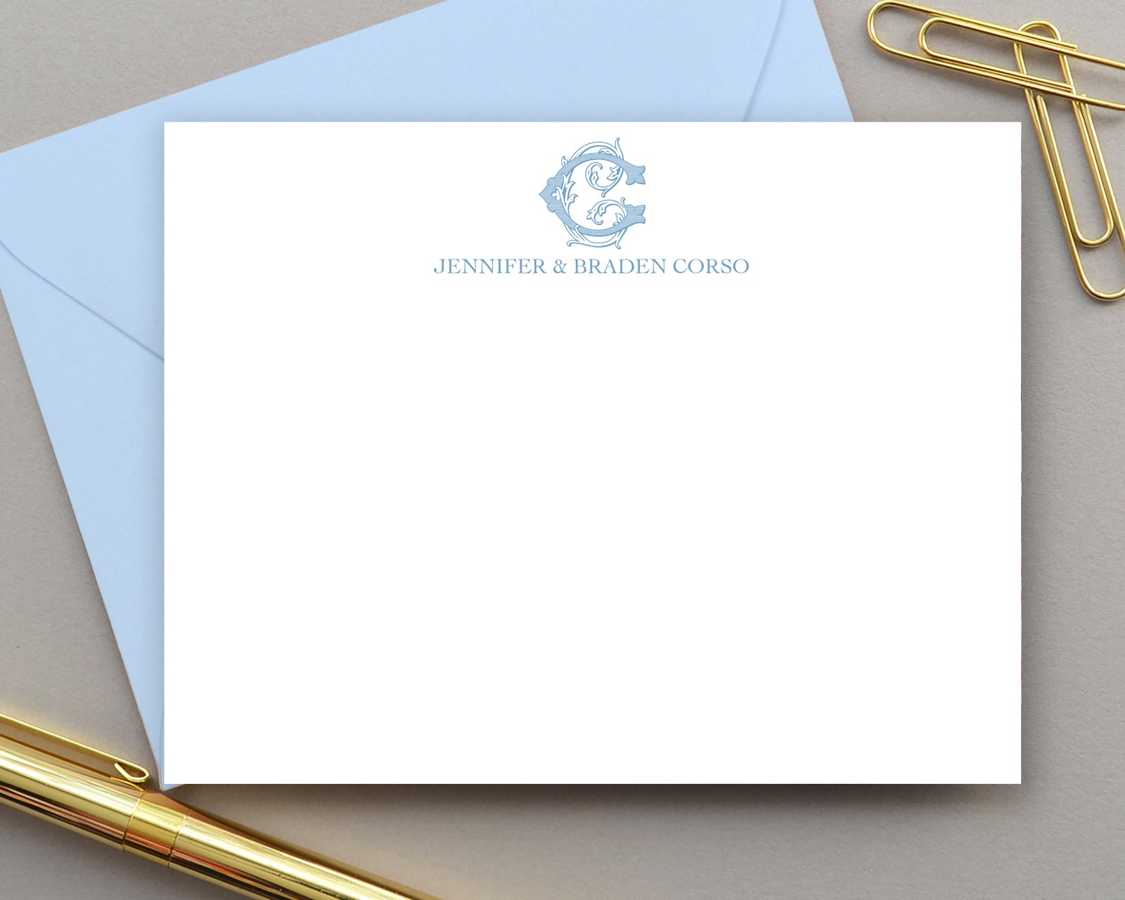 Vintage Vine Initial Monogrammed Note Cards