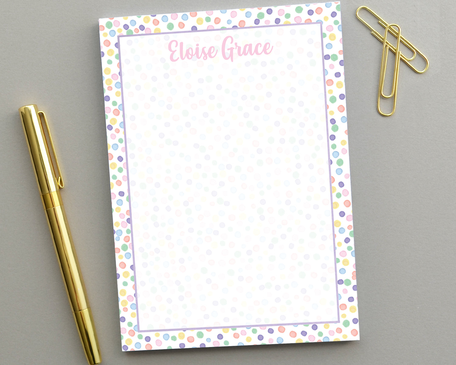 Personalized Kids Multicolor Dot Notepad