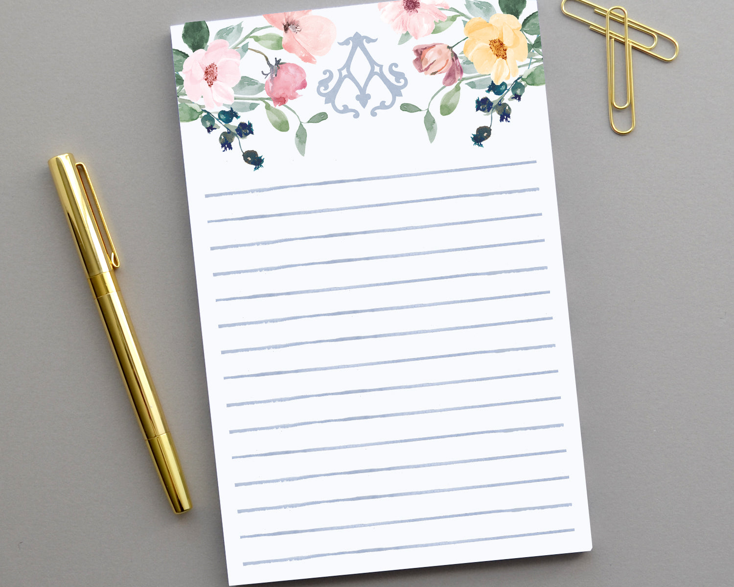 Monogrammed Watercolor Floral Notepad