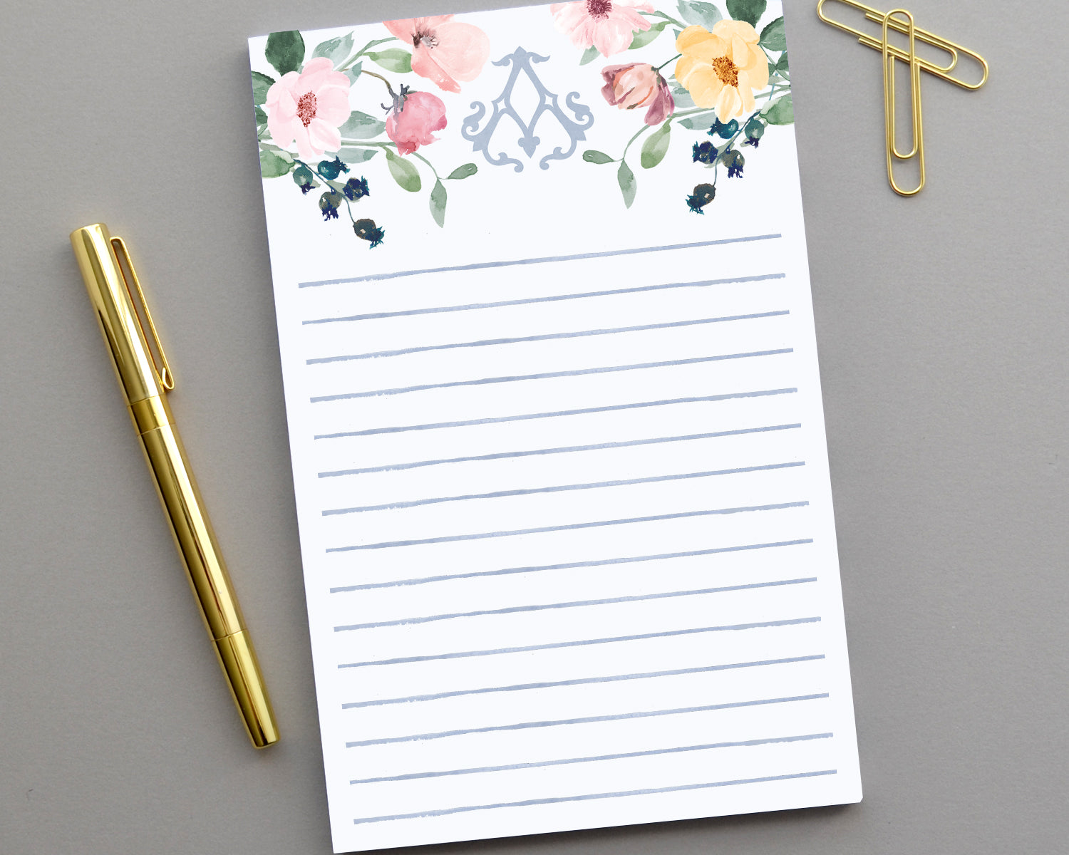 Monogrammed Watercolor Floral Notepad - Augusta Joy