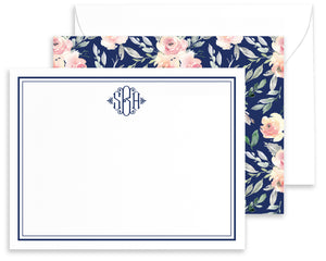 Personalized Bridgette Navy & Blush Watercolor Floral Note Cards