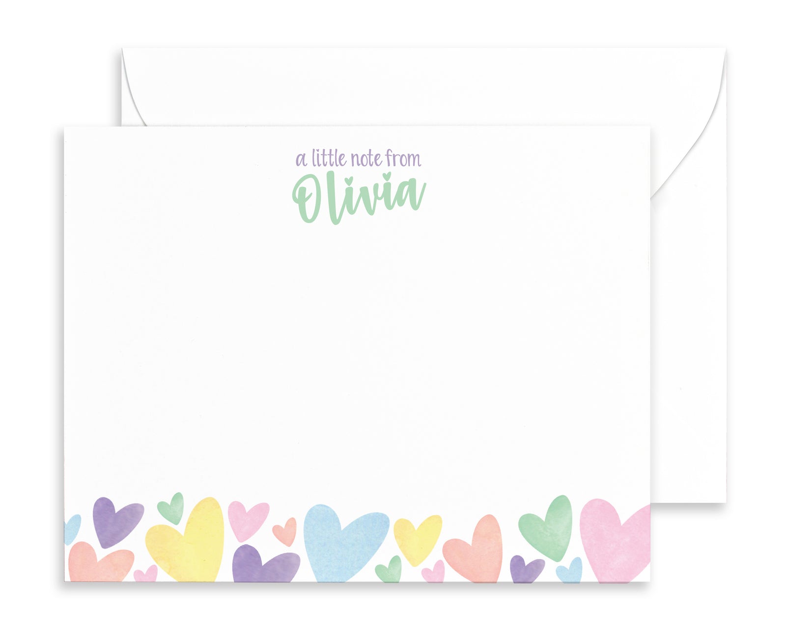 Girls Personalized Rainbow Heart Stationery for Kids