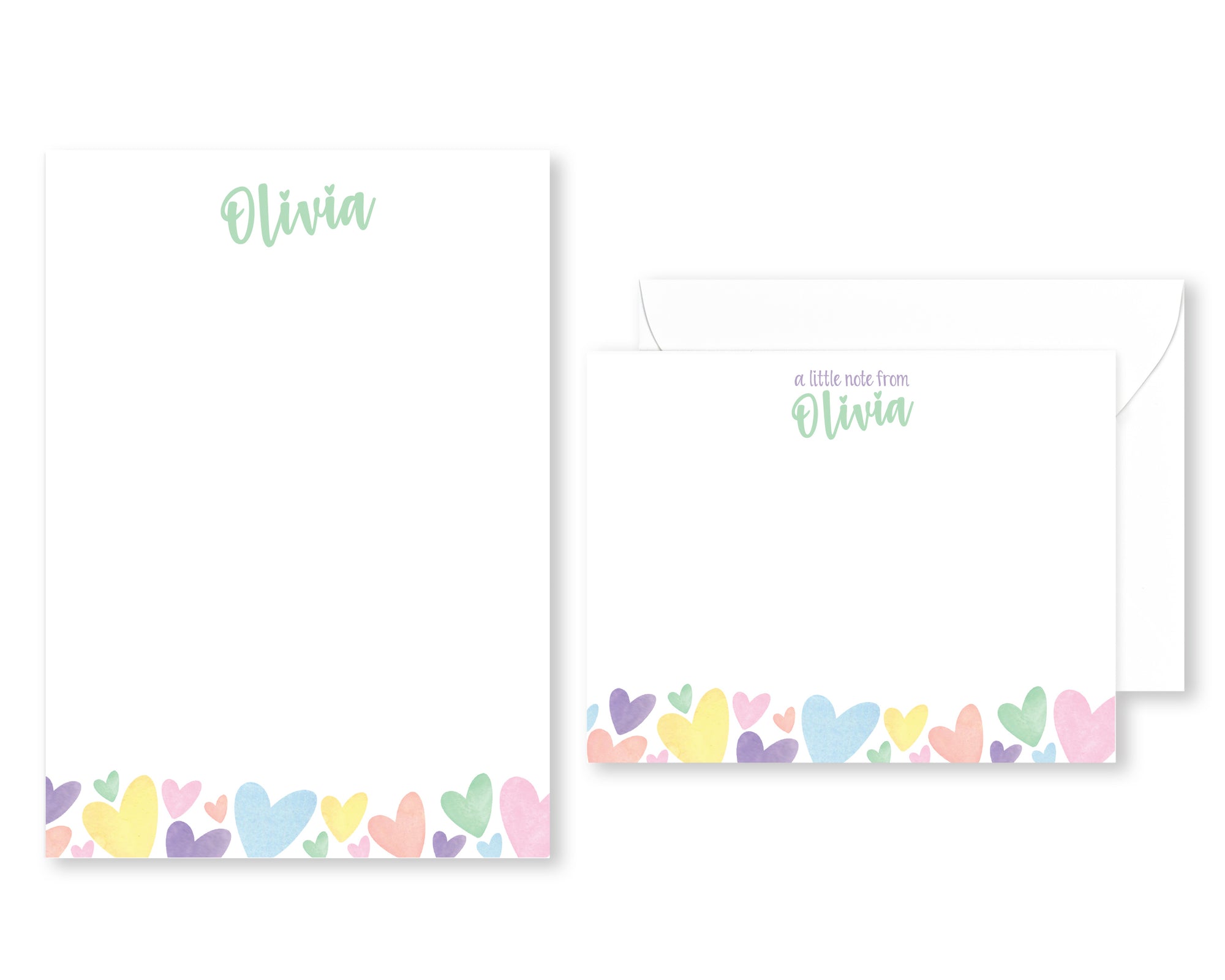 Personalized Rainbow Heart Stationery Set for Kids
