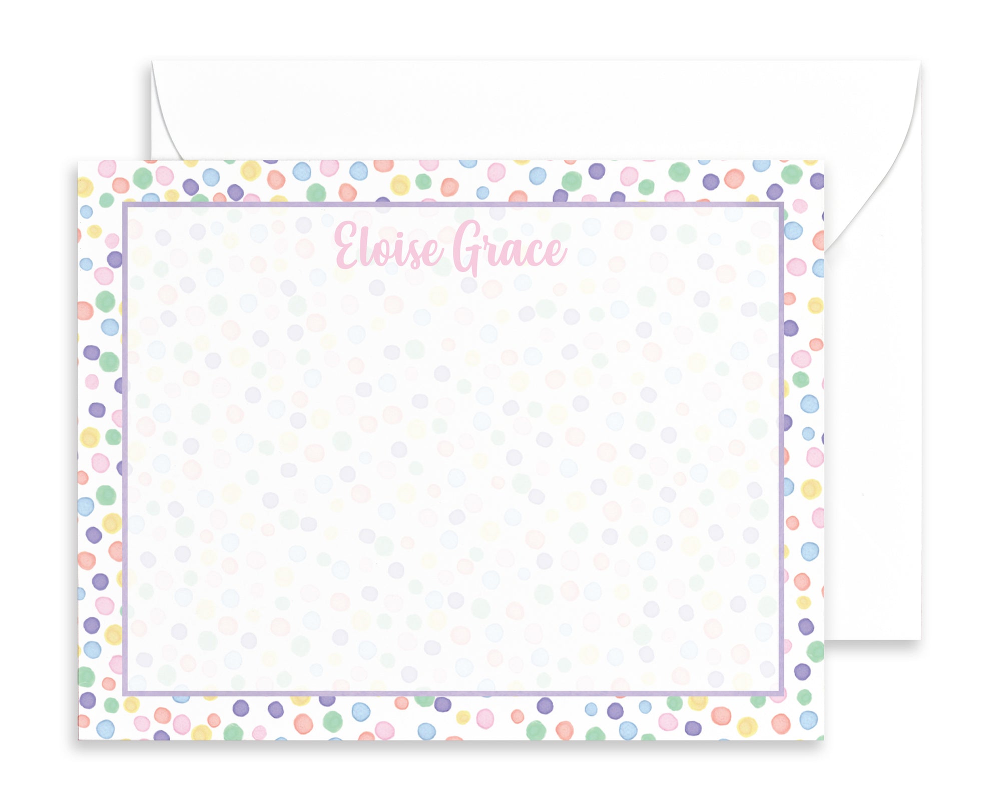 Girls Personalized Rainbow Dot Stationery for Kids