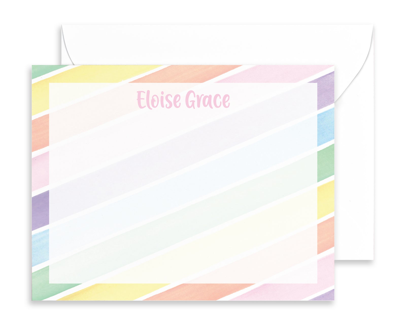 Girls Personalized Rainbow Stripe Stationery for Kids