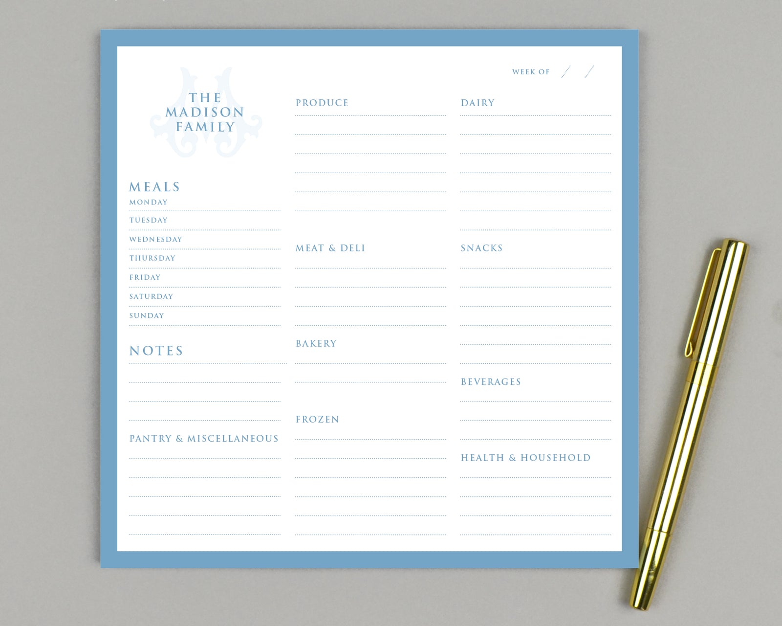Monogrammed Meal Planner & Grocery List Notepad