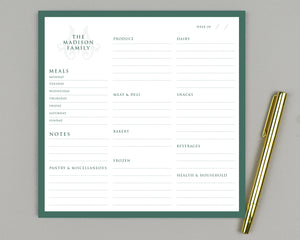Monogrammed Meal Planner & Grocery List Notepad