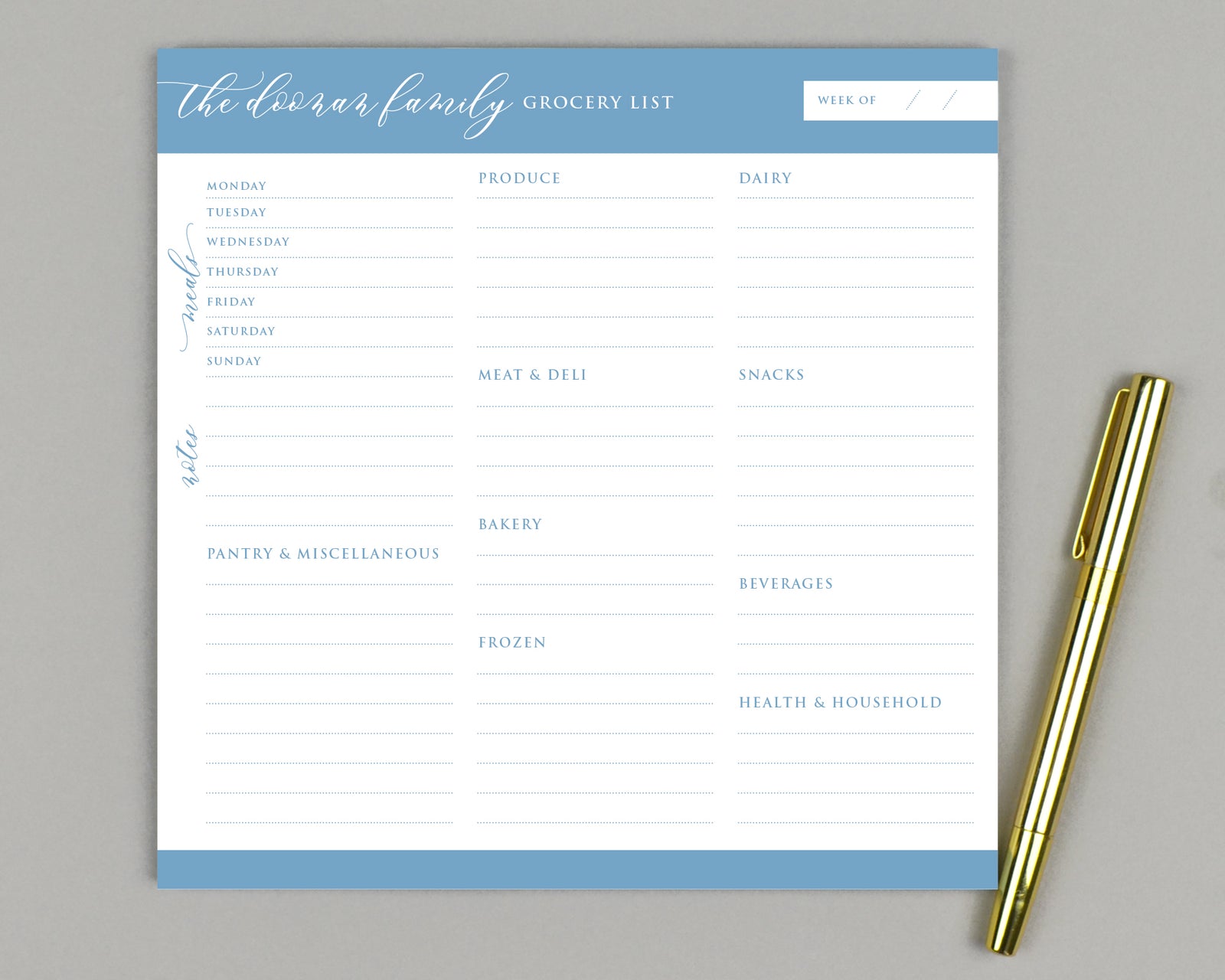 Modern Script Meal Planner & Grocery List Notepad