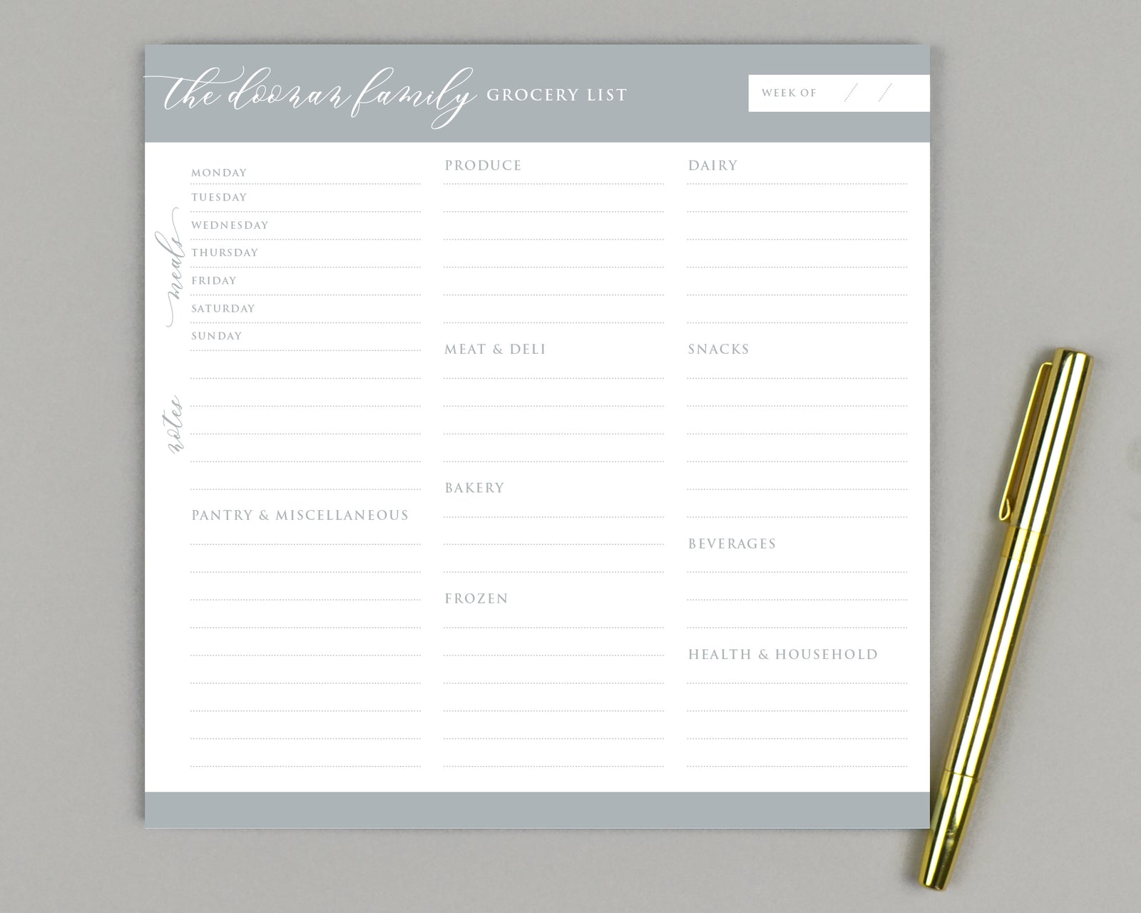 Modern Script Meal Planner & Grocery List Notepad