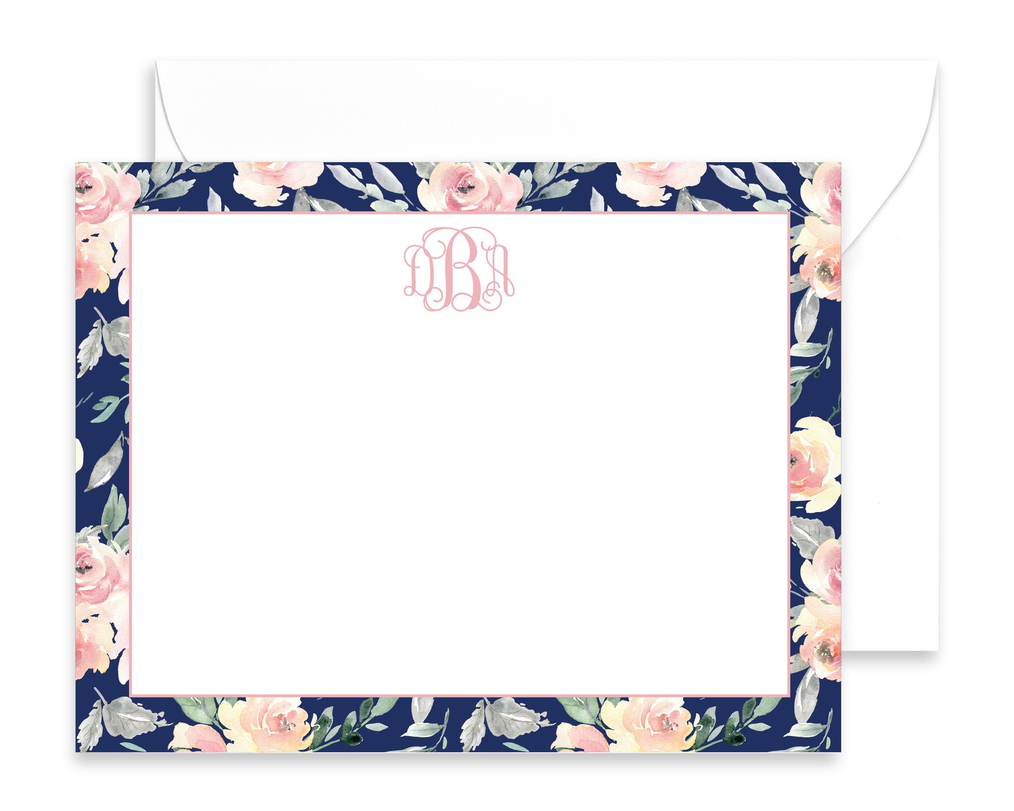 Personalized Navy & Blush Floral Note Cards