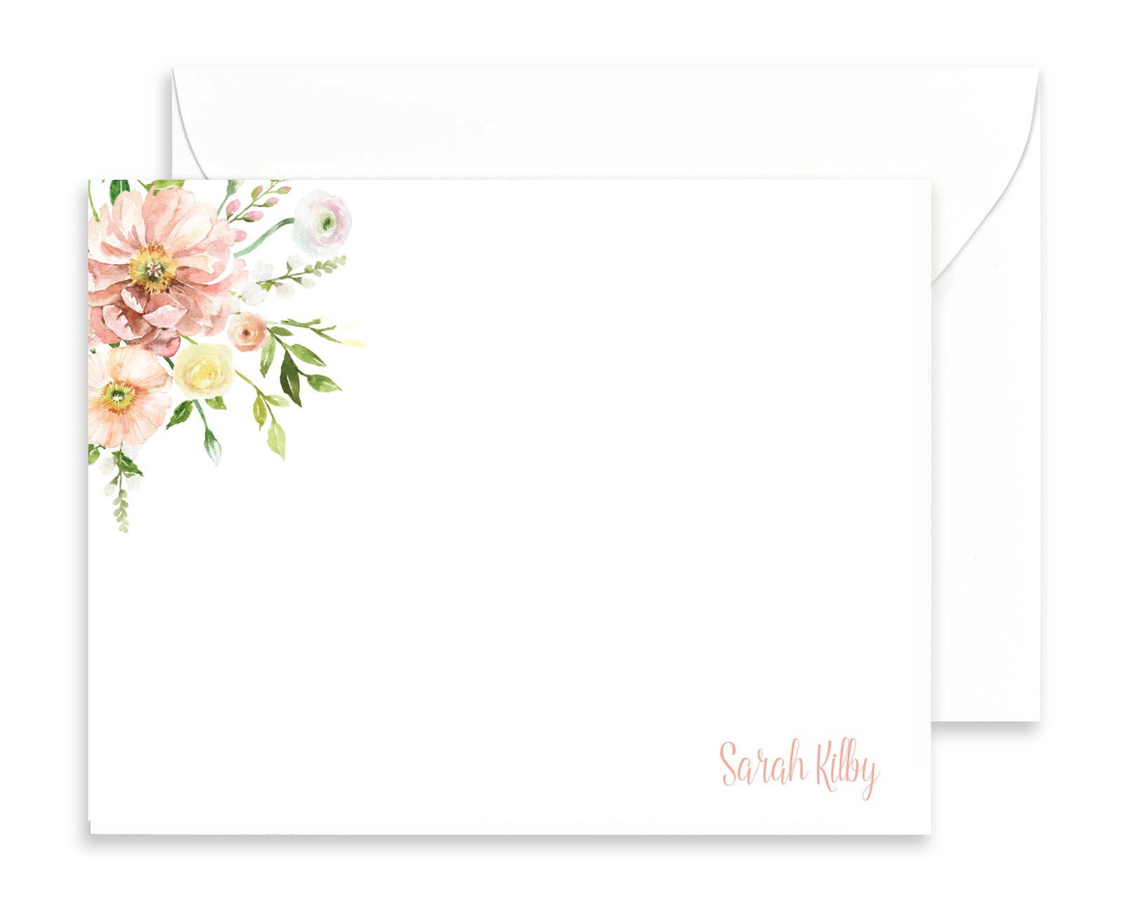 Personalized Ranunculus Watercolor Floral Note Cards