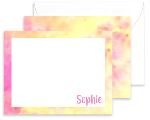 Personalized Pink & Yellow Tie Dyed Stationery for Kids